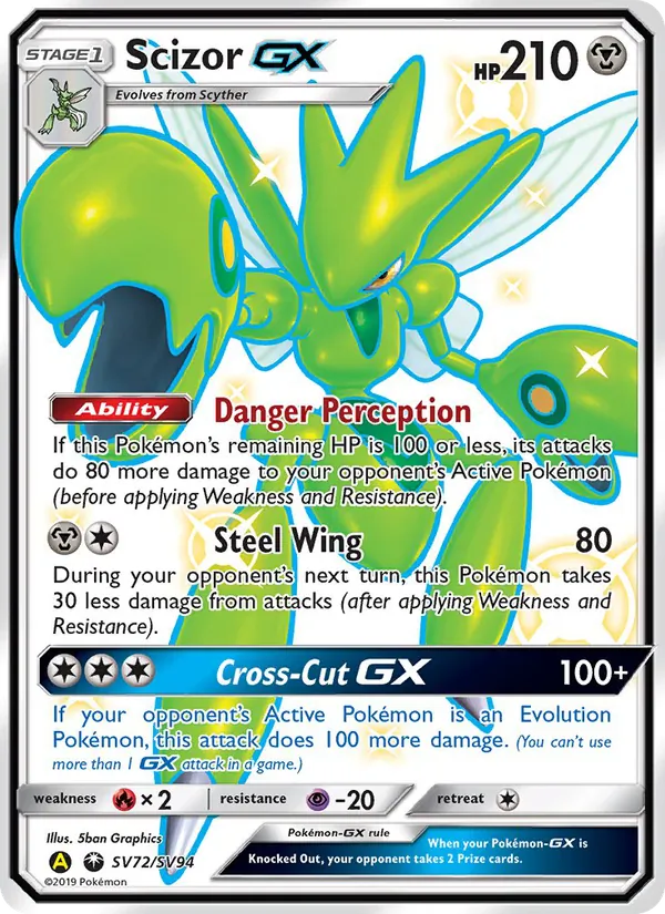 Scizor-GX card from Hidden Fates Shiny Vault, number SV72/94