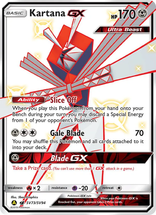 Kartana-GX card from Hidden Fates Shiny Vault, number SV73/94