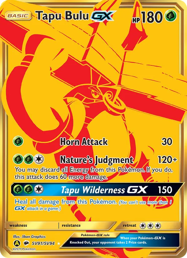 Tapu Bulu-GX card from Hidden Fates Shiny Vault, number SV91/94