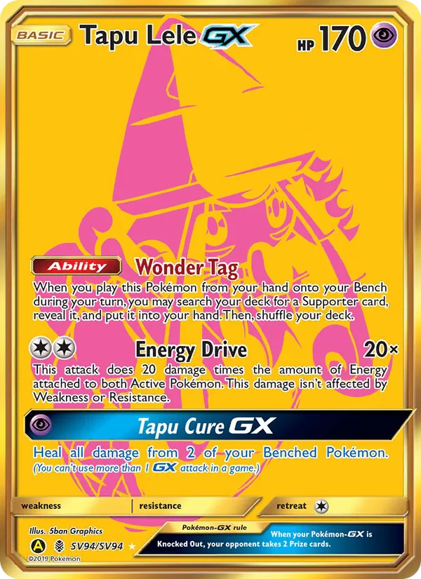 Tapu Lele-GX card from Hidden Fates Shiny Vault, number SV94/94