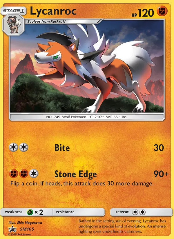 Kaart Lycanroc uit SM Black Star Promos, nummer SM105/248