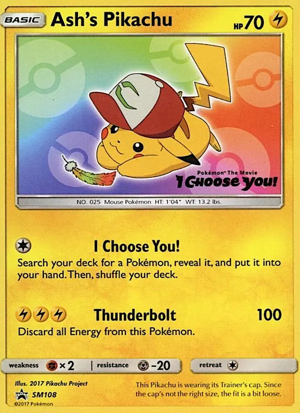 Ash's Pikachu card from SM Black Star Promos, number SM108/248