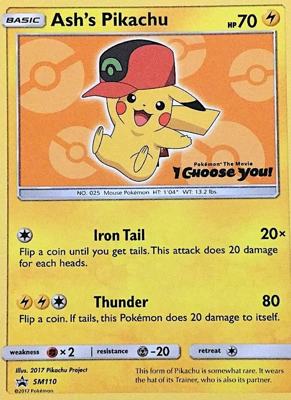 Ash's Pikachu card from SM Black Star Promos, number SM110/248
