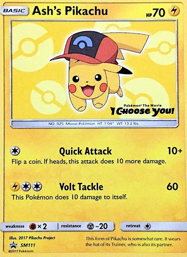 Ash's Pikachu card from SM Black Star Promos, number SM111/248