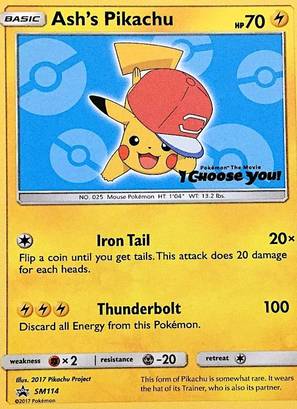 Ash's Pikachu card from SM Black Star Promos, number SM114/248