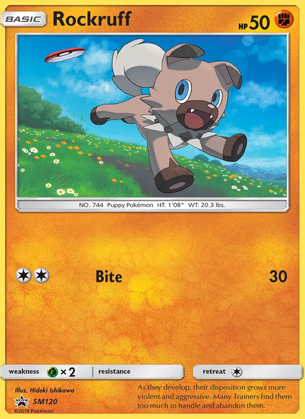 Rockruff card from SM Black Star Promos, number SM120/248