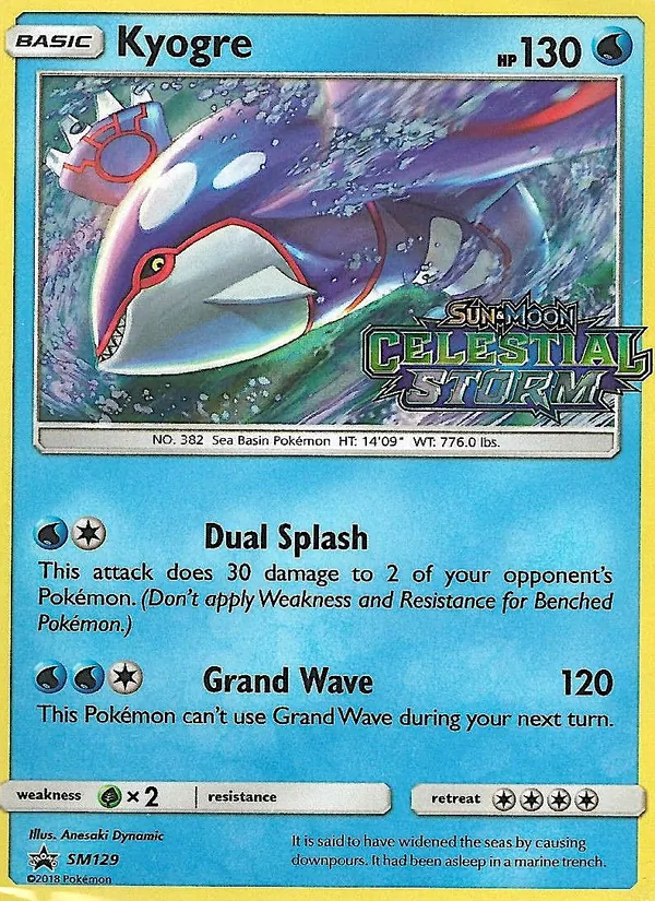Kyogre card from SM Black Star Promos, number SM129/248