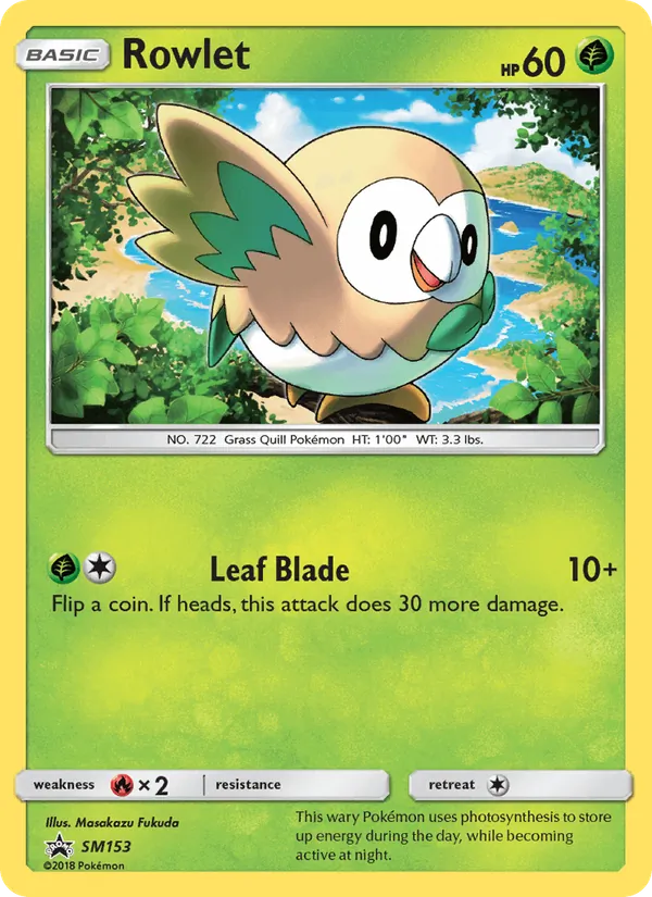 Kaart Rowlet uit SM Black Star Promos, nummer SM153/248