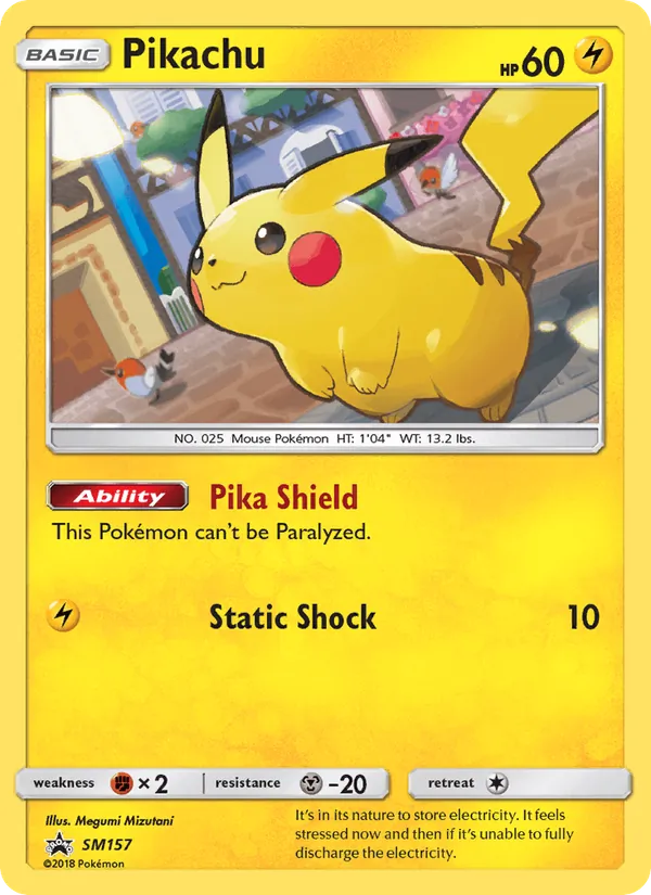 Pikachu card from SM Black Star Promos, number SM157/248