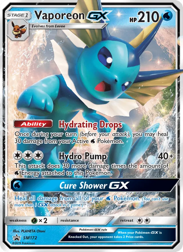 Vaporeon GX card from SM Black Star Promos, number SM172/248