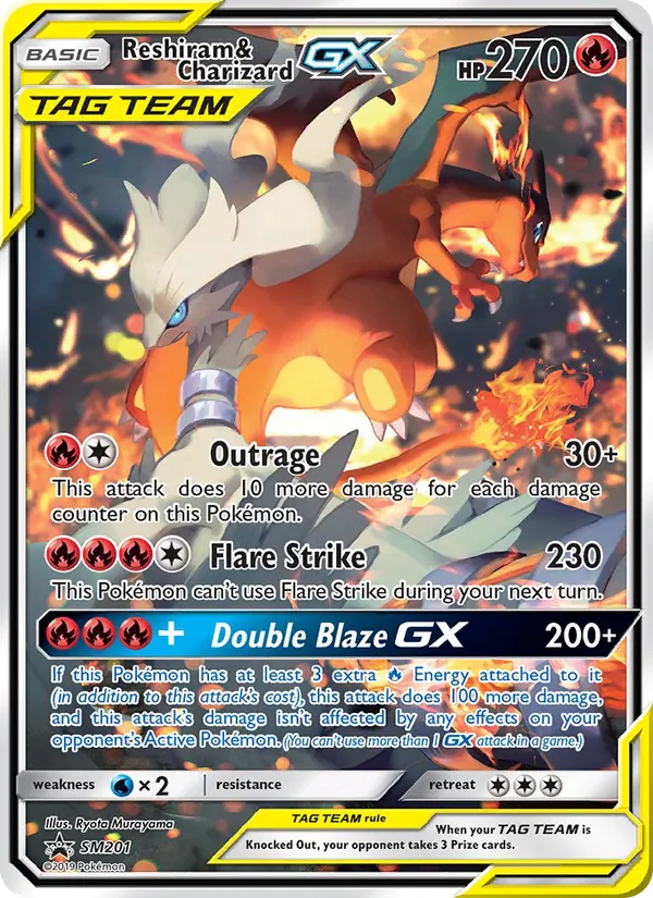 Kaart Reshiram & Charizard GX uit SM Black Star Promos, nummer SM201/248