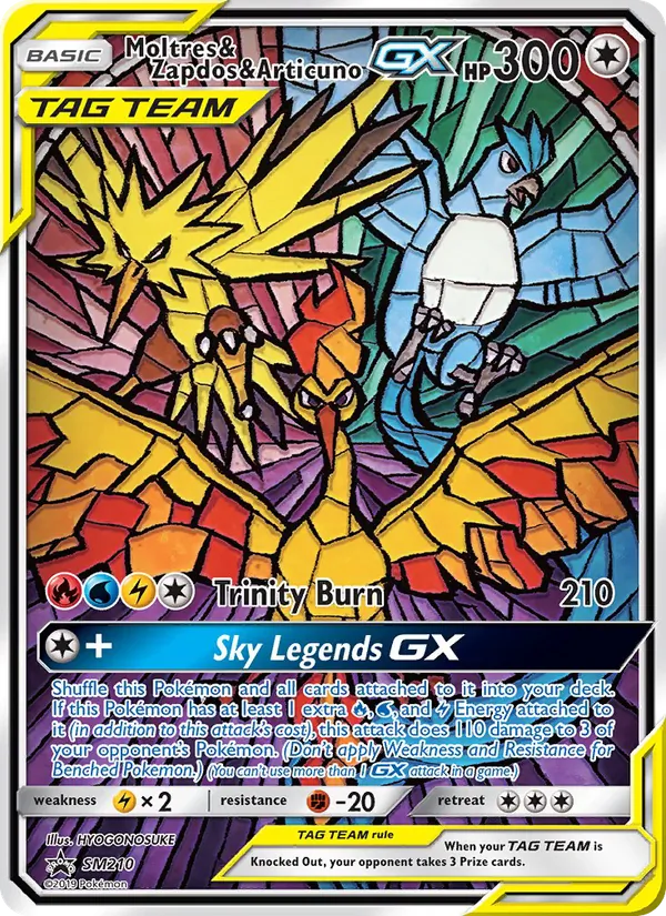 Moltres & Zapdos & Articuno GX card from SM Black Star Promos, number SM210/248