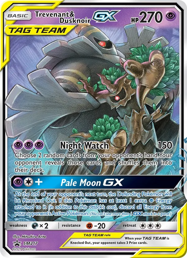 Kaart Trevenant & Dusknoir GX uit SM Black Star Promos, nummer SM217/248