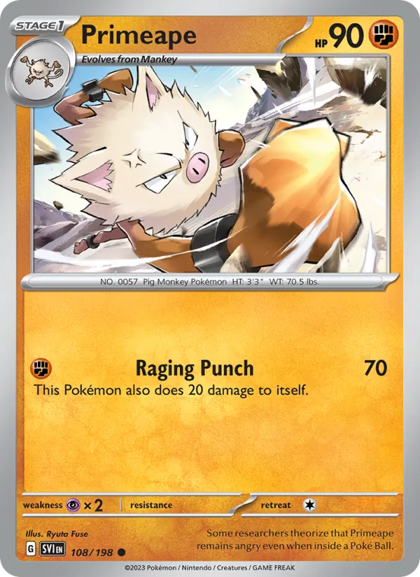 Kaart Primeape uit Scarlet & Violet, nummer 108/198