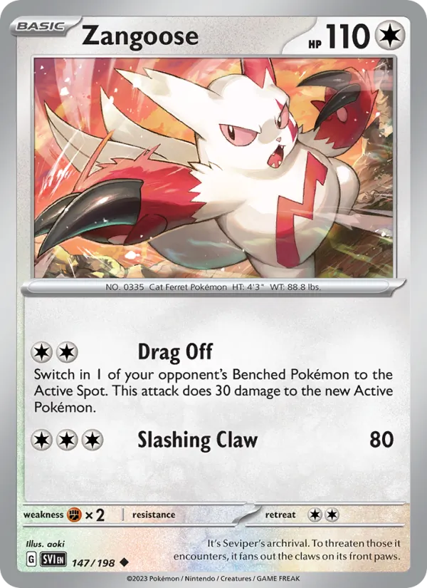 Kartu Zangoose dari Scarlet & Violet, nomor 147/198