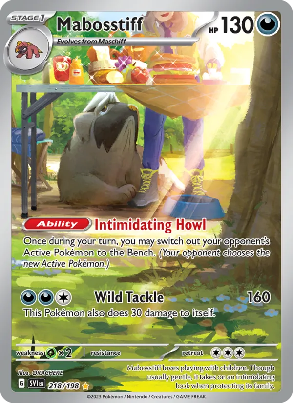 Mabosstiff card from Scarlet & Violet, number 218/198