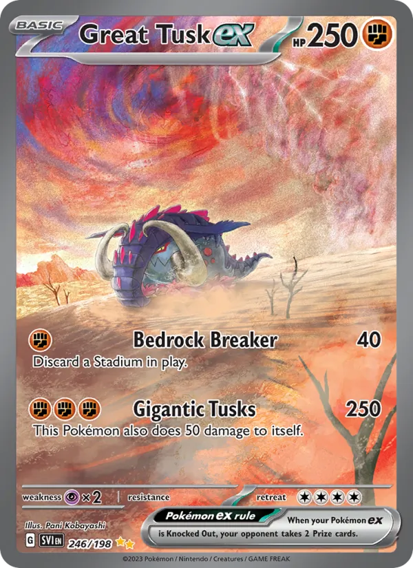 Great Tusk ex card from Scarlet & Violet, number 246/198