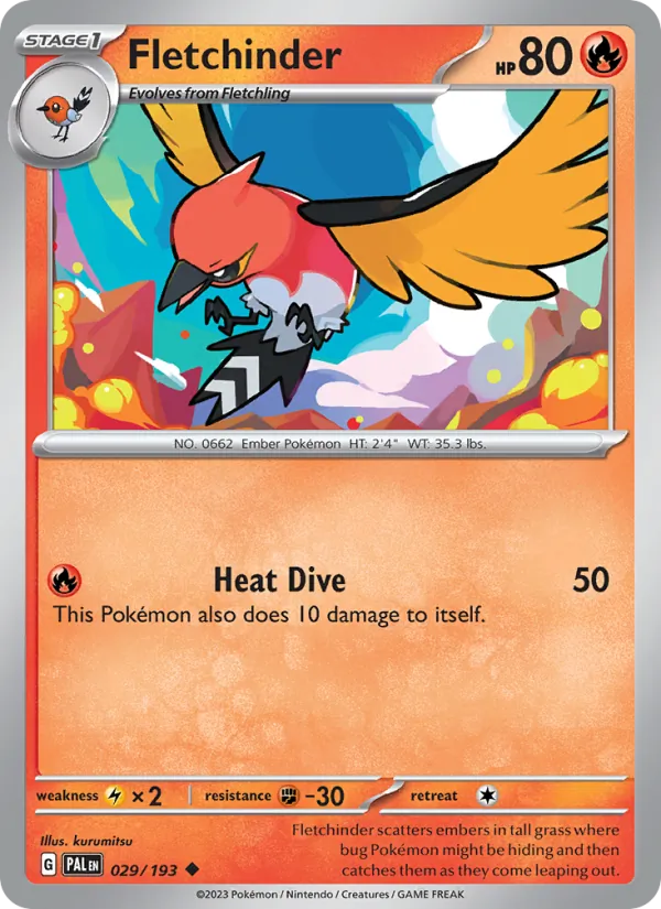 Kaart Fletchinder uit Paldea Evolved, nummer 029/193