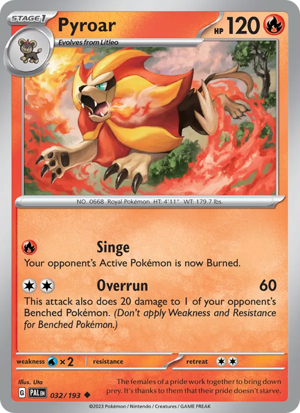 Kartu Pyroar dari Paldea Evolved, nomor 032/193