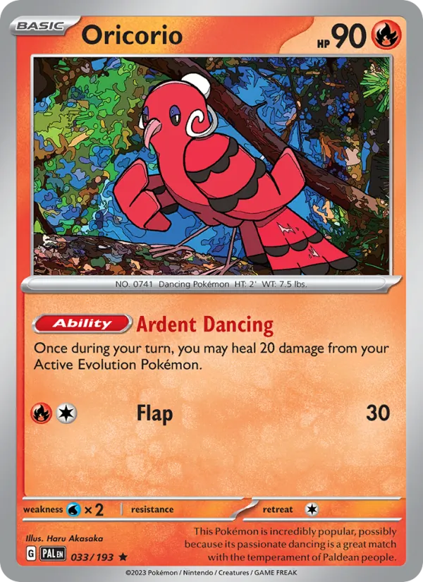 Kaart Oricorio uit Paldea Evolved, nummer 033/193