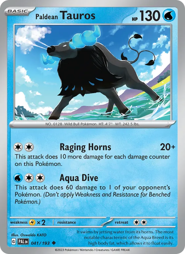 Kartu Paldean Tauros dari Paldea Evolved, nomor 041/193