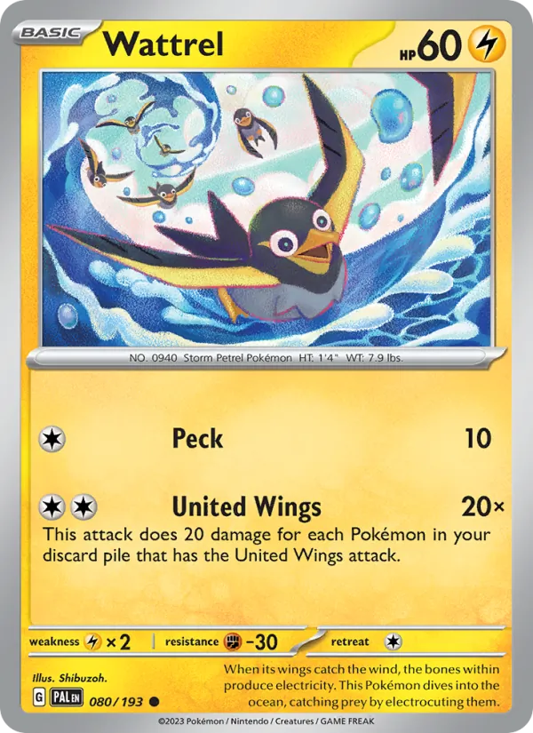 Kaart Wattrel uit Paldea Evolved, nummer 080/193
