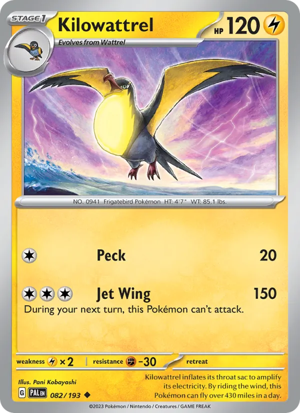 Kartu Kilowattrel dari Paldea Evolved, nomor 082/193