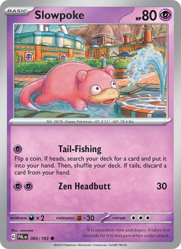 Kaart Slowpoke uit Paldea Evolved, nummer 085/193