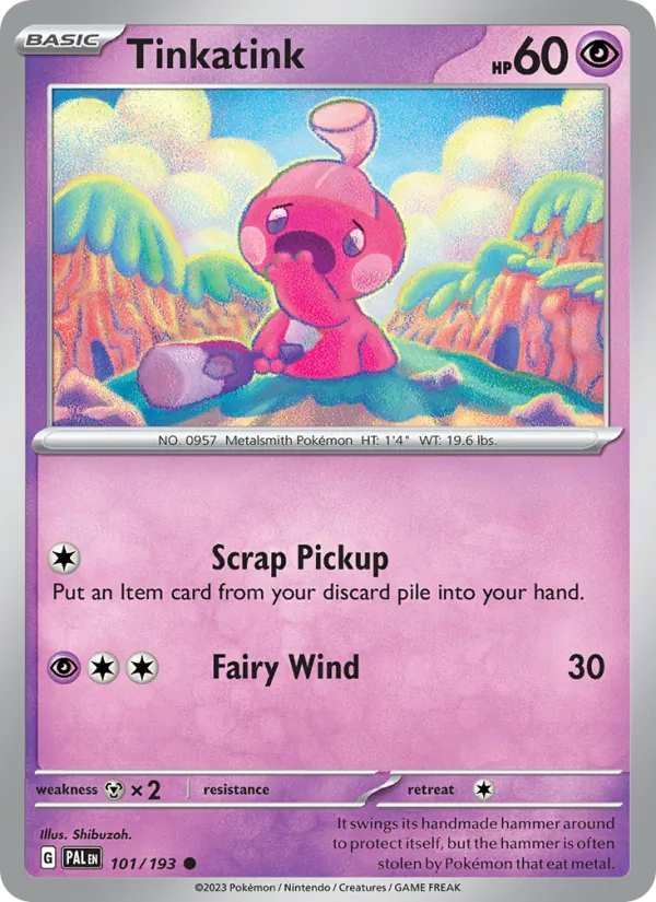 Kartu Tinkatink dari Paldea Evolved, nomor 101/193