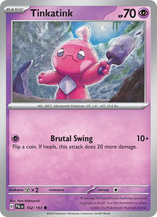 Kartu Tinkatink dari Paldea Evolved, nomor 102/193