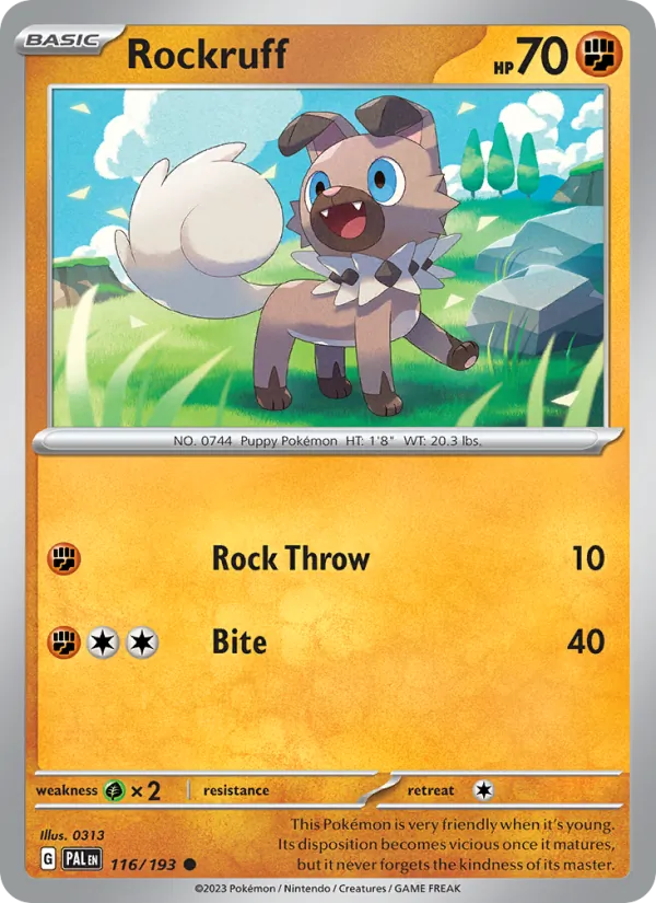 Kartu Rockruff dari Paldea Evolved, nomor 116/193