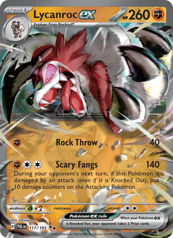 Kartu Lycanroc ex dari Paldea Evolved, nomor 117/193