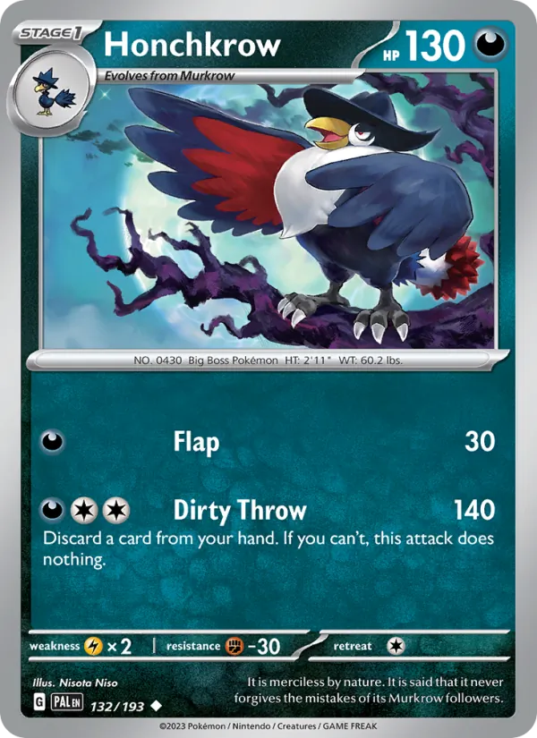 Kartu Honchkrow dari Paldea Evolved, nomor 132/193