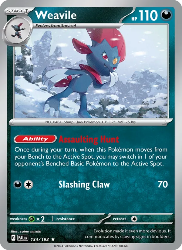 Kartu Weavile dari Paldea Evolved, nomor 134/193