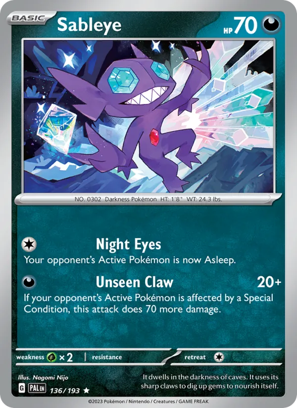 Kartu Sableye dari Paldea Evolved, nomor 136/193