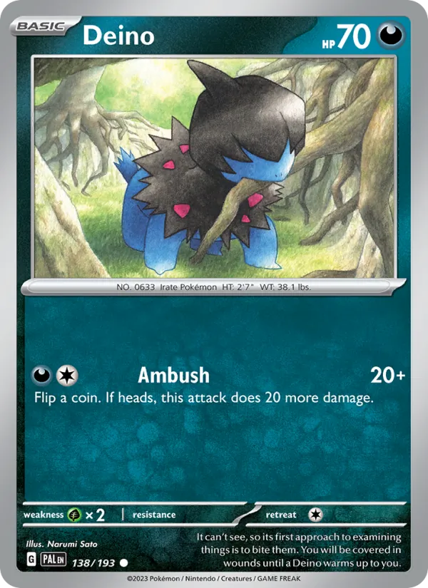 Kartu Deino dari Paldea Evolved, nomor 138/193