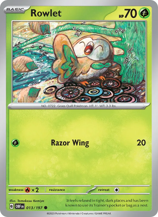 Kartu Rowlet dari Obsidian Flames, nomor 013/197