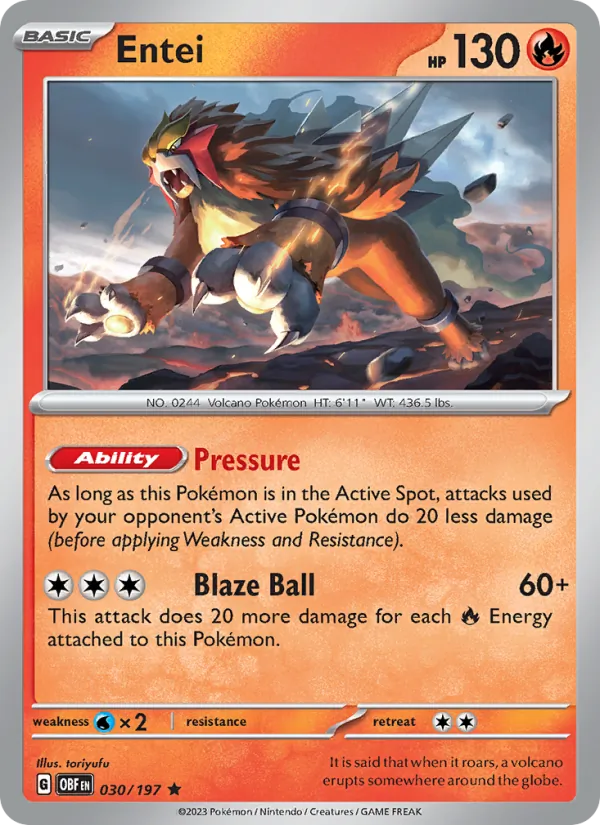 Kaart Entei uit Obsidian Flames, nummer 030/197