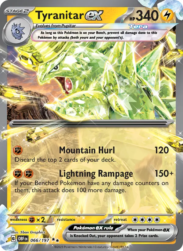 Kartu Tyranitar ex dari Obsidian Flames, nomor 066/197