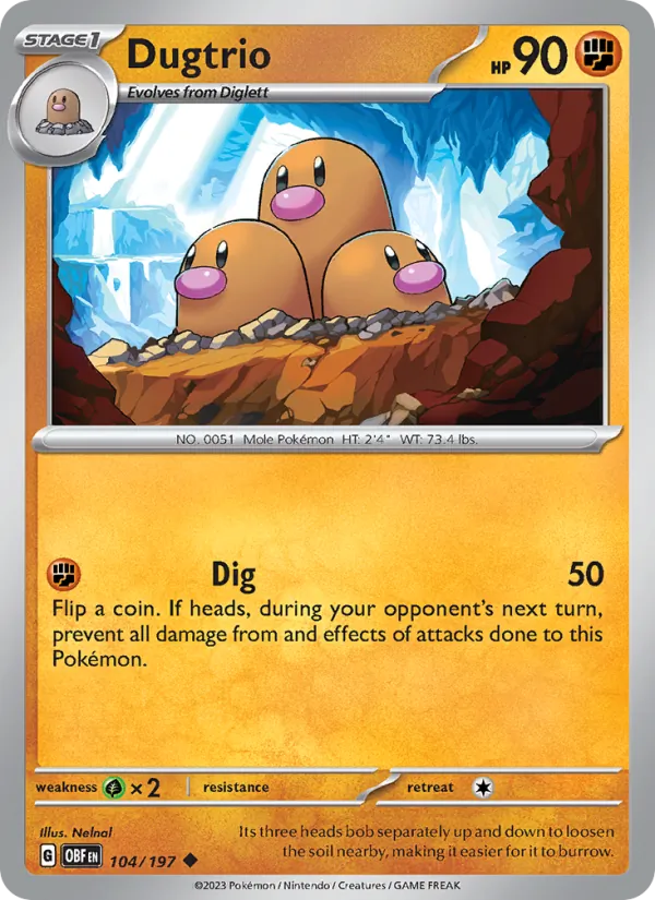 Kartu Dugtrio dari Obsidian Flames, nomor 104/197