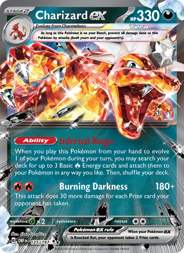 Kaart Charizard ex uit Obsidian Flames, nummer 125/197