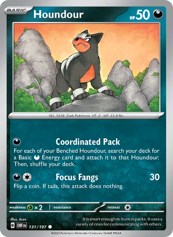 Kaart Houndour uit Obsidian Flames, nummer 131/197
