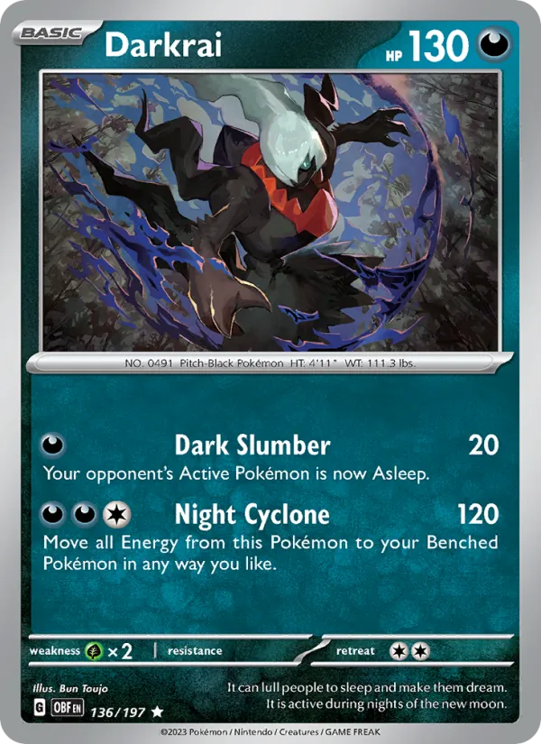 Kartu Darkrai dari Obsidian Flames, nomor 136/197