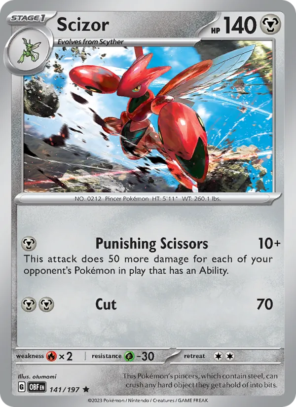 Kaart Scizor uit Obsidian Flames, nummer 141/197