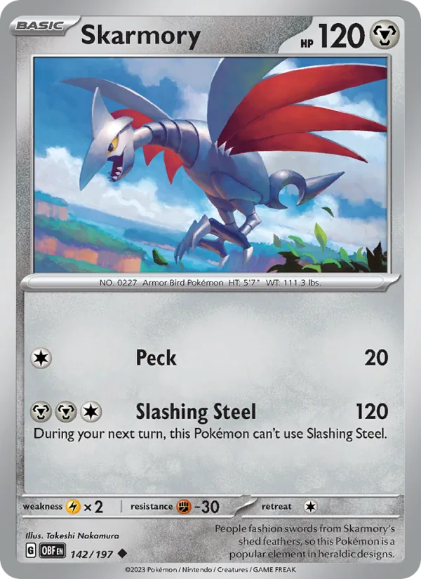 Kaart Skarmory uit Obsidian Flames, nummer 142/197
