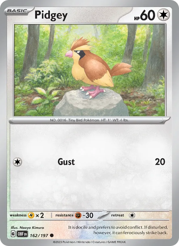 Kaart Pidgey uit Obsidian Flames, nummer 162/197