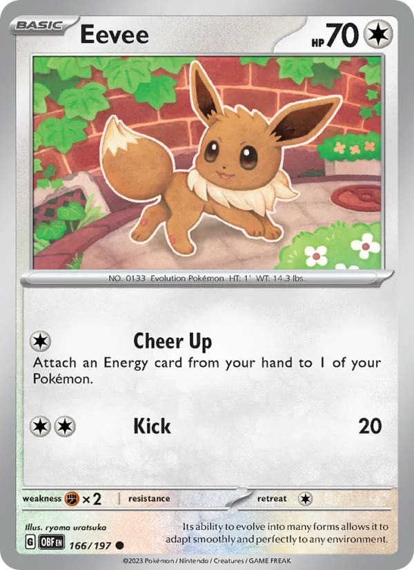 Kartu Eevee dari Obsidian Flames, nomor 166/197