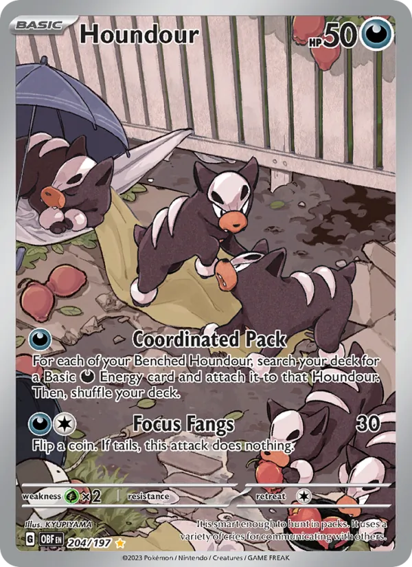 Kartu Houndour dari Obsidian Flames, nomor 204/197