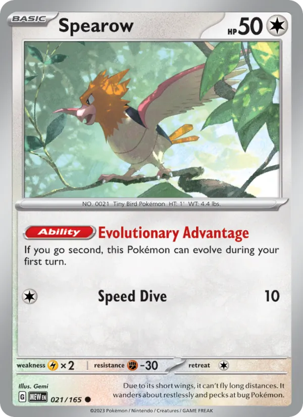 Kartu Spearow dari 151, nomor 021/165