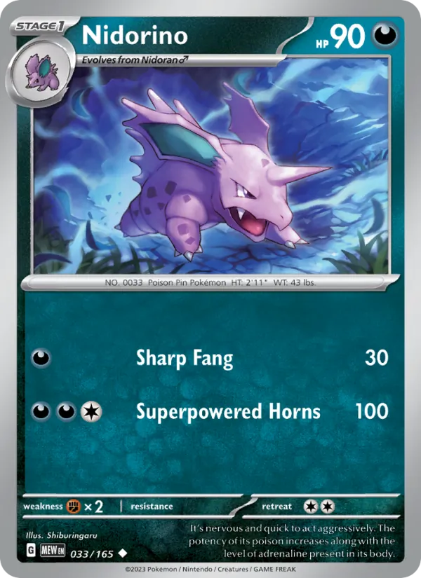 Kartu Nidorino dari 151, nomor 033/165